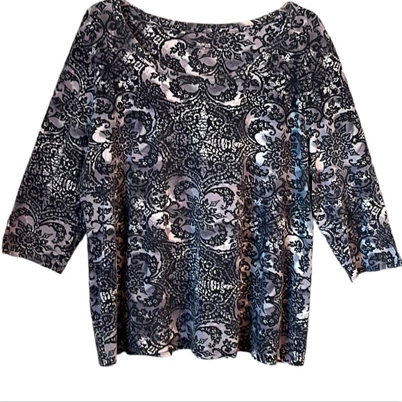 Style & Co Women's Plus Size 1X Abstract Print Top 3/4 Sleeve Scoop Neck Blouse - Picture 1 of 5